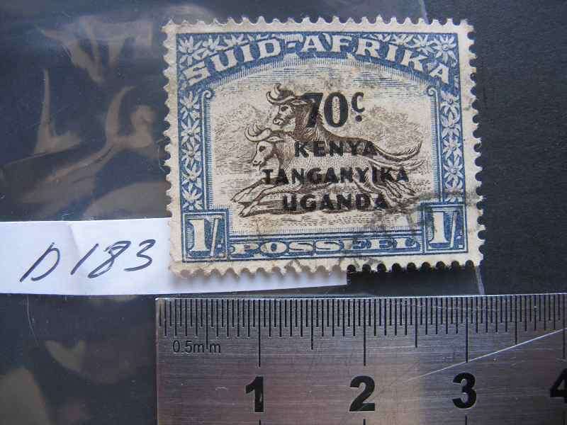 KENYA UGANDA TANGANYIKA 70c OVERPRINT ON SUID-AFRIKA 1/-.