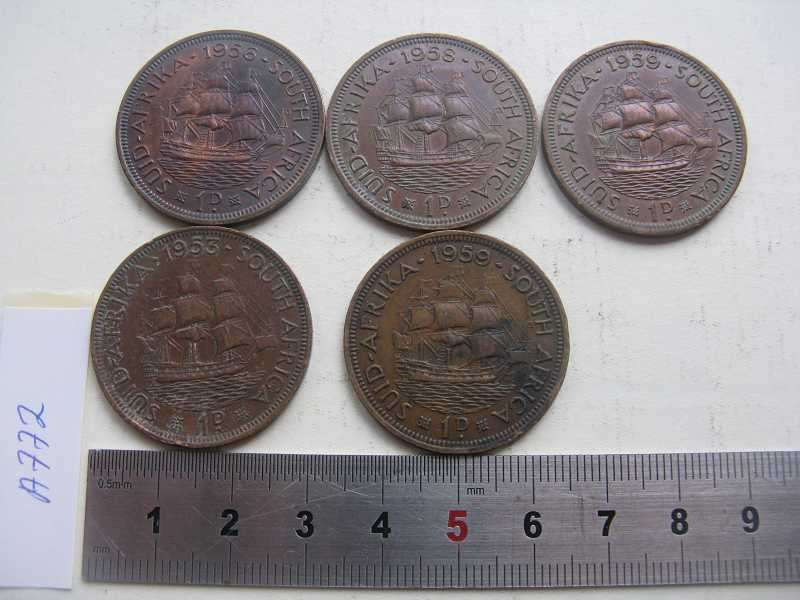 UNION OF SA 1D x 5. BID PER COIN TO TAKE THE 5.