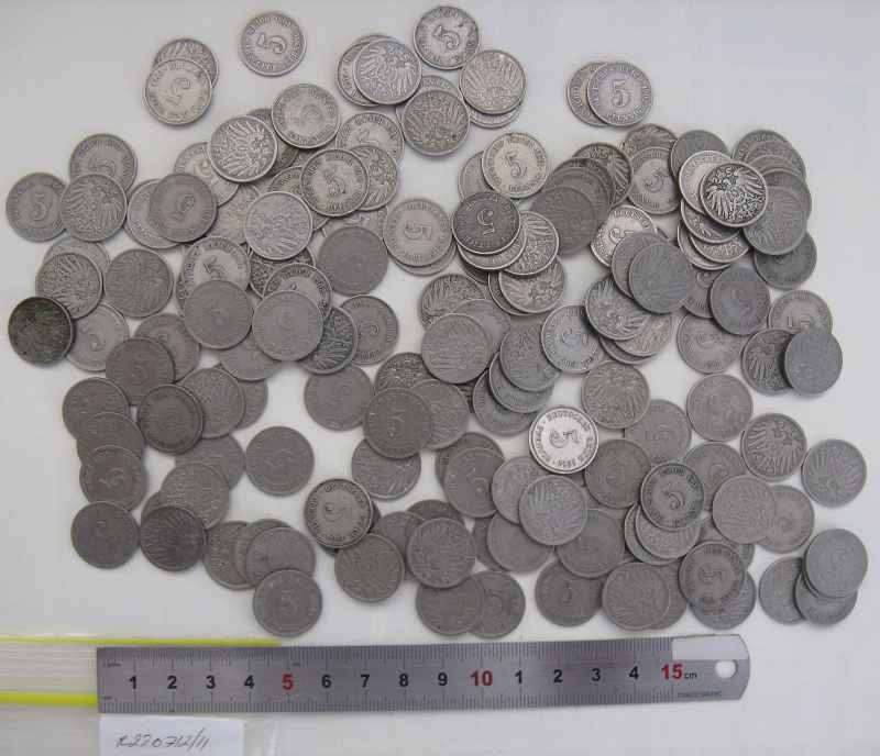 GERMAN EMPIRE 413 GRAMS OF 5 PFENNIGS (ABOUT 167 COINS). BID FOR THE LOT.