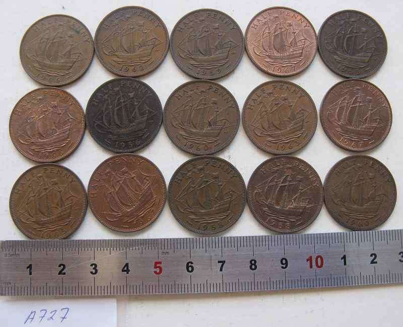 14 British half penny coin. Bid per coin to take the lot.