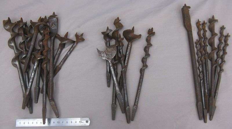 VINTAGE AUGER BITS x 23. VARIOUS.