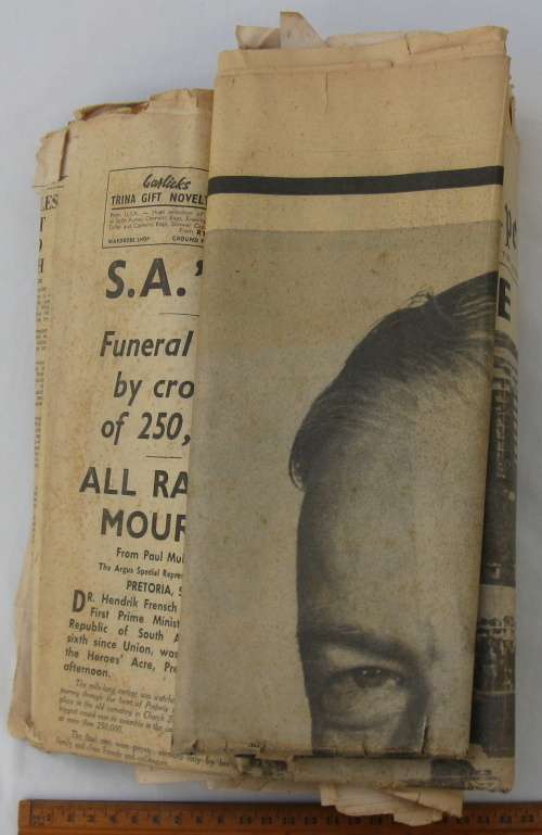 Sunday times 1966, The Cape Argus 1966 (Verwoerd death), The Cape Times 1968 original newspapers.
