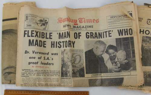 Sunday times 1966, The Cape Argus 1966 (Verwoerd death), The Cape Times 1968 original newspapers.