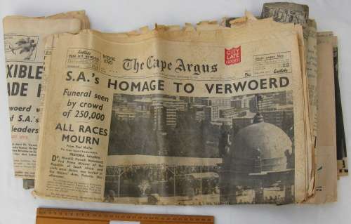 Sunday times 1966, The Cape Argus 1966 (Verwoerd death), The Cape Times 1968 original newspapers.