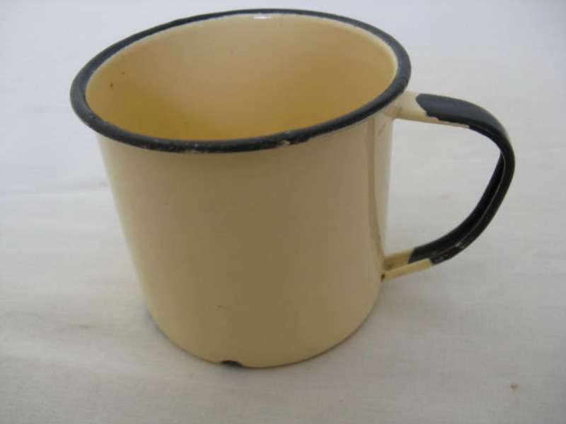 OLD  ENAMEL CUP. H 8cm x D (bottom) 8cm. (CR10)
