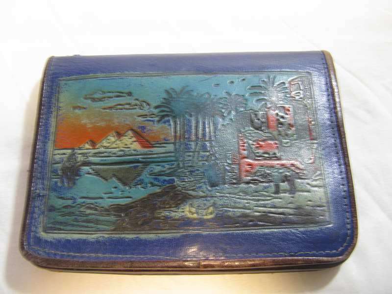 WW2 PURCHASED EMBOSSED LEATHER SATCHEL. L 16.4cm x W 12.5cm.
