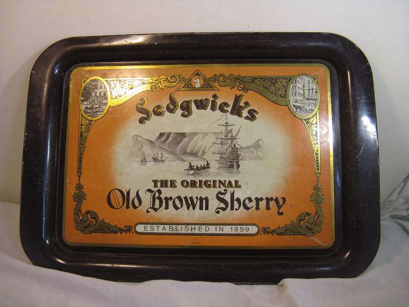 SEDGWICK'S - THE ORIGINAL OLD BROWN SHERRY METAL TRAY. L 44.3cm x W 31cm.