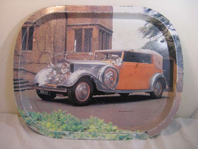 "ROLLS ROYCE PHANTOM II - 1934"  METAL TRAY. L 42cm x W 32cm.
