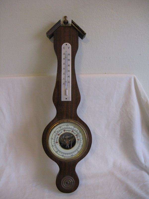 MADE IN WESTERN GERMANY VINTAGE BAROMETER WITH THERMOMETER. L 49.5cm. (P&P=R40).