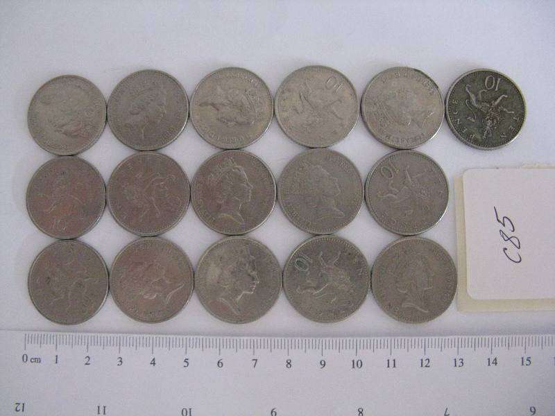GB TEN PENCE COMBO. 16 UNITS. 14 x 1992(1 x MINUTE RIM DENT), 1 x 1996/97(MINUTE RIM DENT).