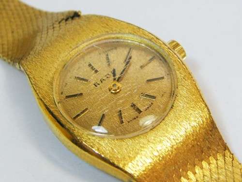 Vintage RADO manual wind ladies watch - gold plated - working - minor damage to strap - as per photo