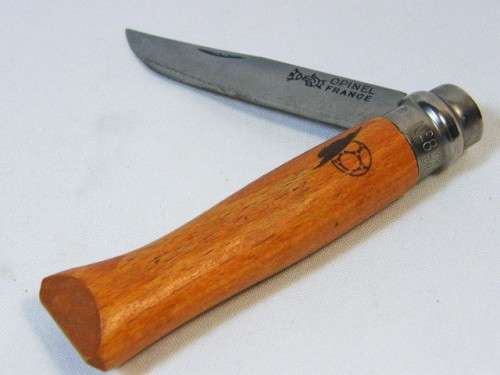 Opinel No.8 Virobloc Brevete pocket knife - soccer logo on wooden handle - as per photo