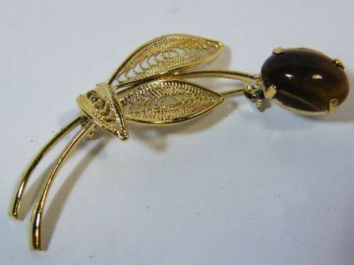 Vintage Tiger's eye costume jewellery brooch - @ CRAZY R1 start
