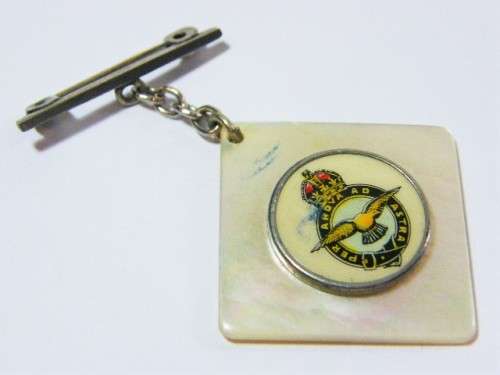 WW2 SA Air Force sweetheart fob on mother of pearl backing