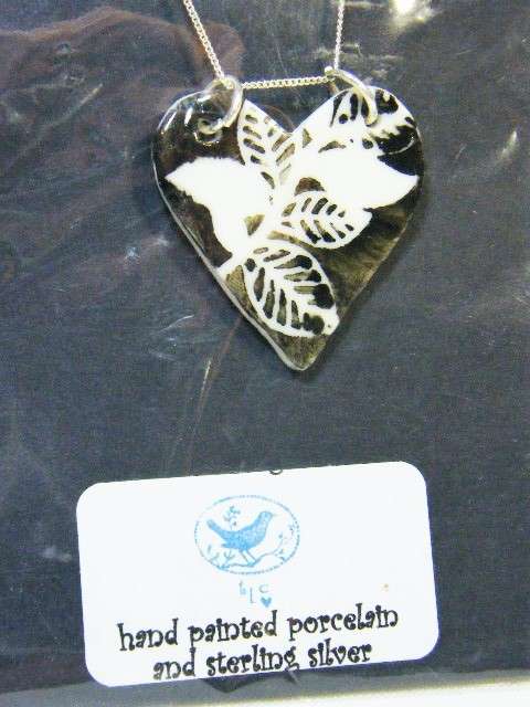 Hand painted porcelain pendant with sterling silver necklace