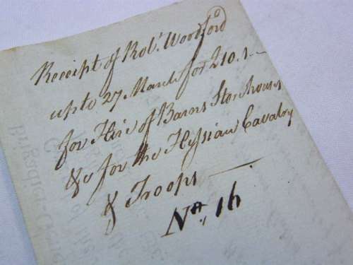 1794 Document acknowledging receipt of 10 pound one shilling for the rental of stables during French
