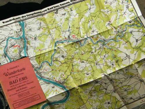 A Friedrich`s Wanderkarte ( hiking map ) of Braubach, Lahnstein, Nassau and Koblenz