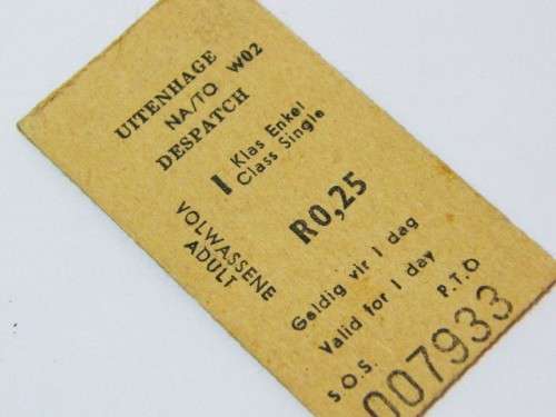 SAS / SAR 1st class ticket from Uitenhage to Despatch - 17 January 1980