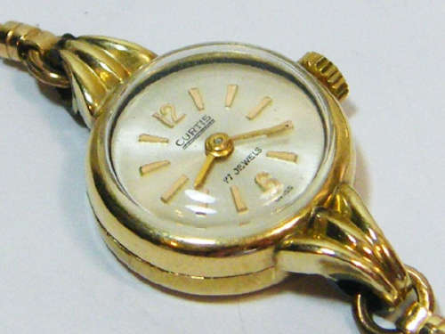Vintage 14kt gold Curtis ladies watch with Ardath manual wind movement & 10kt gold forstner strap