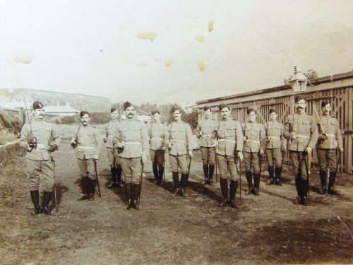 Antique photo of soldiers from Prince Alfred's own Cape Volunteer artillery in front of the Castle