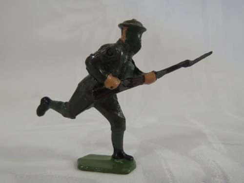 WW2 British lead soldier with gas mask and rifle