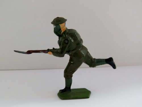 WW2 British lead soldier with gas mask and rifle