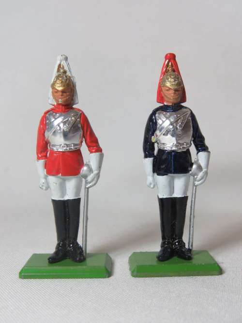 Pair of Britains Blues and Royals and Life guards of Household cavalry lead soldiers