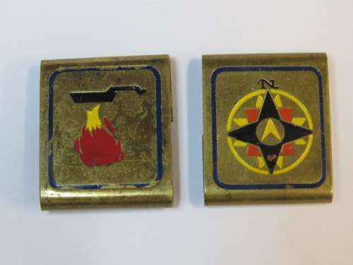 Lot of 2 Boy Scouts of America brass belt slides - Outdoor cooking and map reading/Navigation