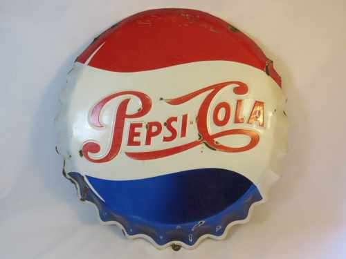 Vintage metal and enamel Pepsi-Cola sign - Made in Union of South Africa (Pre 1960)