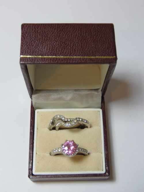 Costume Jewellery  ring with 2 bands - One band is missing a stone - Silverplated - Size O and P