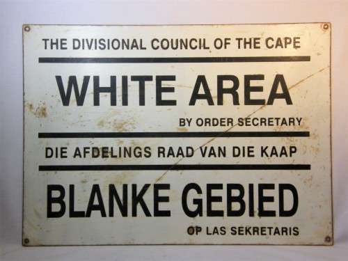 Vintage Apartheid era Blanke gebied / White area metal sign by The Division Council of the Cape