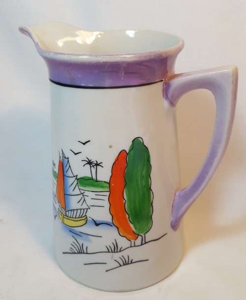 Vintage porcelain milk jug - handpainted sailboat pattern