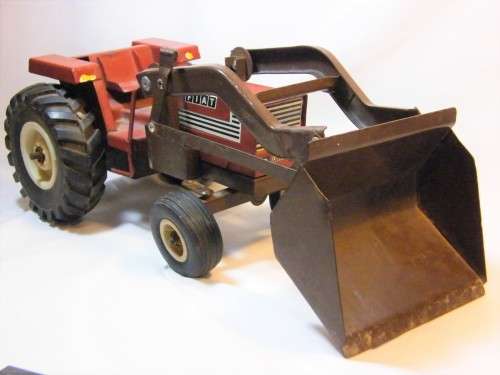 Vintage tinplate FIAT digger loader tractor - steering wheel & link missing