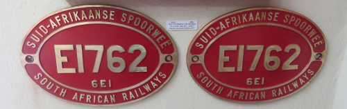Pair of SA Railways cab slide plated No.E1762-Class 6E1-Series 7-Electric locomotive built in 1977