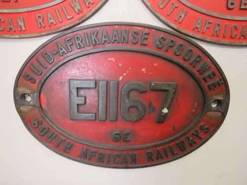 SA Railways cab side plate No.E1167 - Class 6E Electric locomotive built in 1970