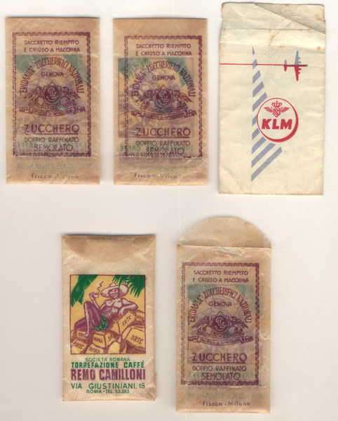 5 Vintage sugar wrappers - One still full