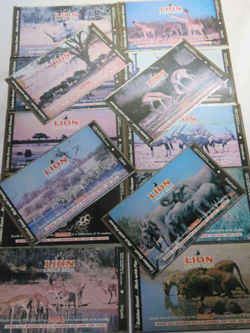 Complete collection of 14 Lion lager beer can metal plates - RSA Wild life series - #1-#14
