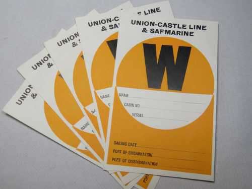 Lot of 5 Union-Castle line luggage labels - Block W - Unused