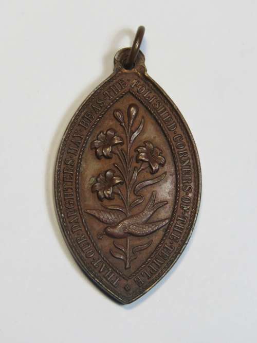 Antique religious copper medallion - Behold the handmaid of the Lord