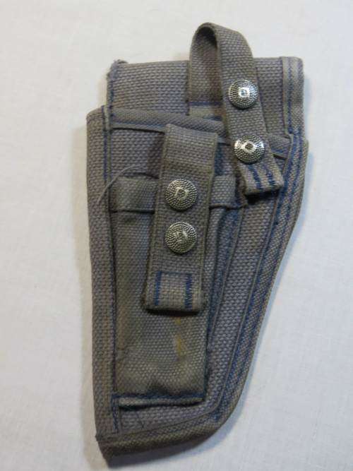 Old blue canvas left hand side gun holster