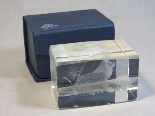 Glass paperweight with lion inside