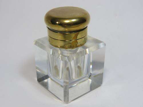 Vintage Mont Blanc crystal and brass inkwell
