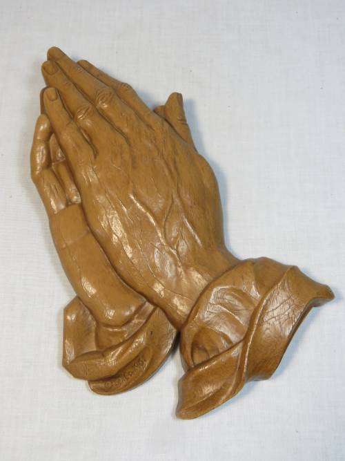 Vintage Plaster praying hands wall plaque - Marked G.T. Co 1961