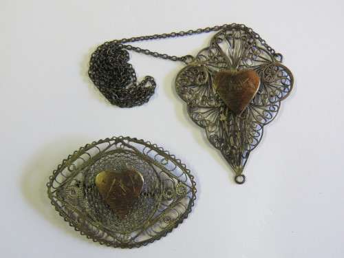Vintage silver filigree pendant and brooch made by soldier in Egypt during WW2 - Pyramid motif