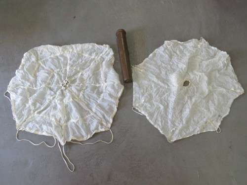 Lot o 2 different SADF Flare  parachutes in canister