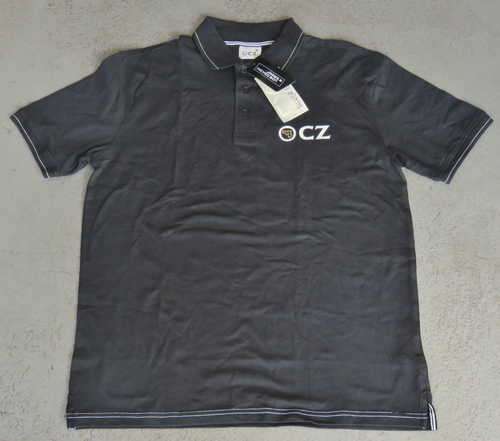 CZ Guns black golfer shirt - Size medium - Waist 54 cm - Inner arm 45 cm - Total back length 68 cm