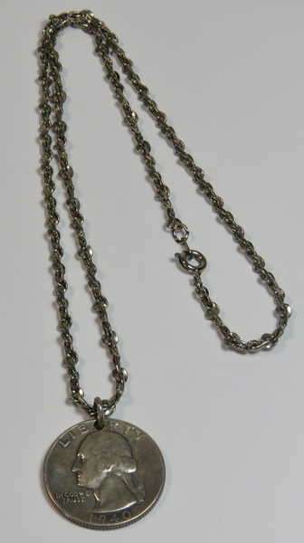 Necklace with silver 1940 USA Quarter dollar pendant