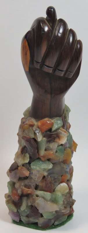 Vintage wooden carving of the Fig sign - Decorated with Semi-Precious stones