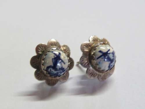 Pair of sterling silver Delft earrings
