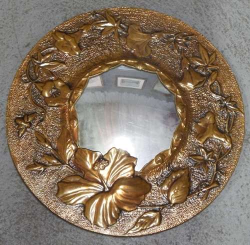 Vintage copper clad convex mirror - 40,5 x 40,5 cm